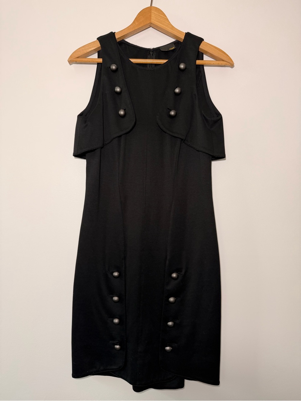 Fendi Classic Black Sleeveless Button-Accent Dress